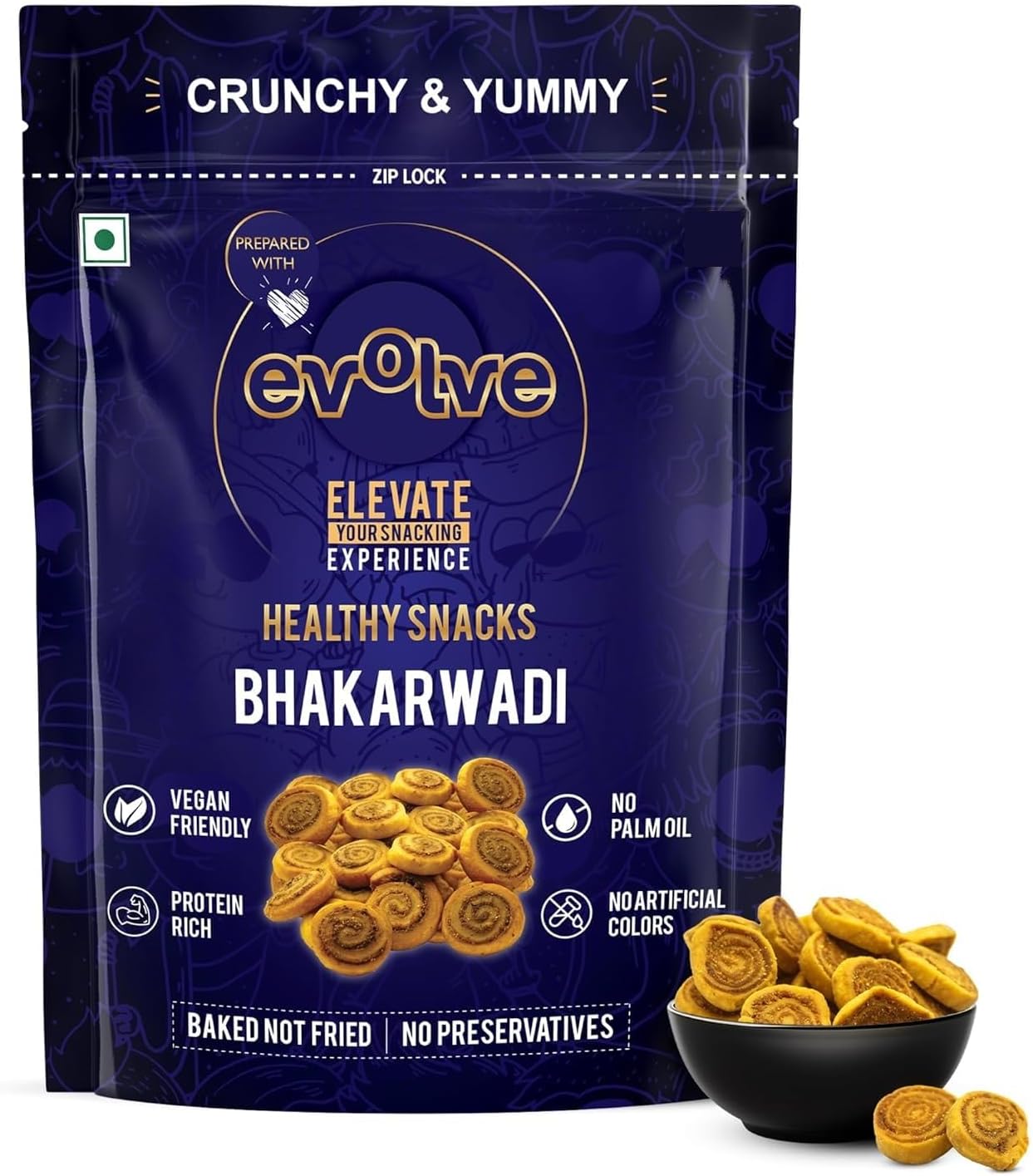 Evolve Snacks Healthy Baked Bhakarwadi | The Perfect Crunchy Treat | High in Fiber | Low in Sodium | Healthy Snack | Gluten-Free | Not Fried (Baked bhakarwadi, 200g)|