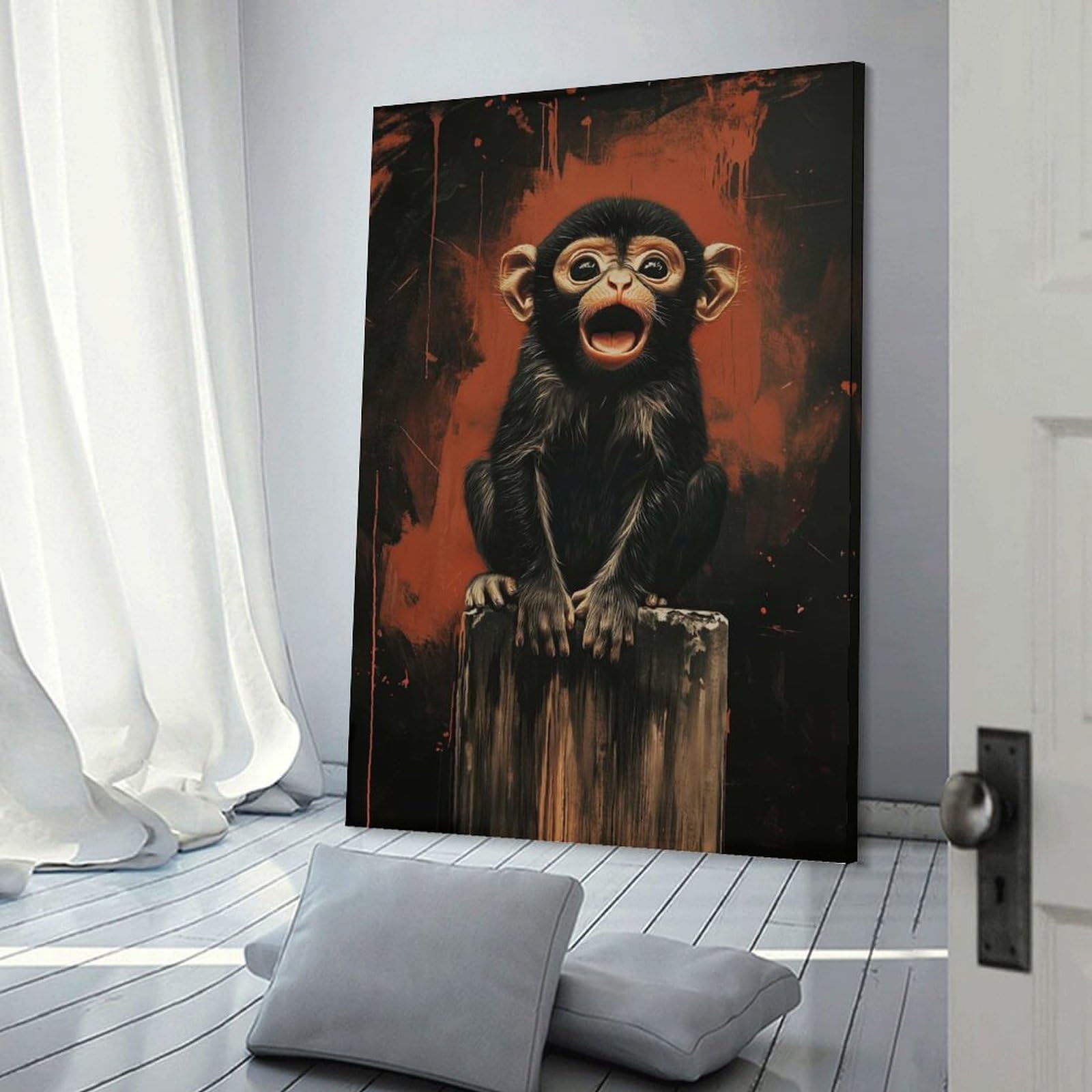 Junmoney Surprised Monkey Portrait Canvas Wall Picture, 20x30inch(50x75cm), for Front Hall, Corridor Or Welcome Spaces, Wall Decor to Refresh Empty Corners