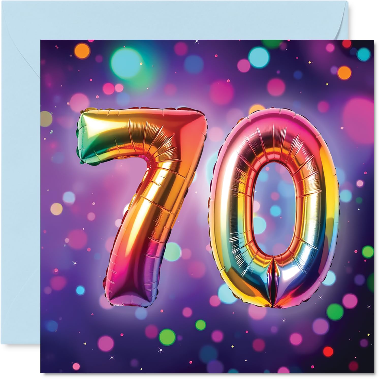 Stuff4 70th Birthday Cards for Men Women - Rainbow Foil Balloon - Happy Birthday Card for 70 Year Old Man Woman Auntie Grandma Cousin Uncle, 5.7 Inch Bday Greeting Cards