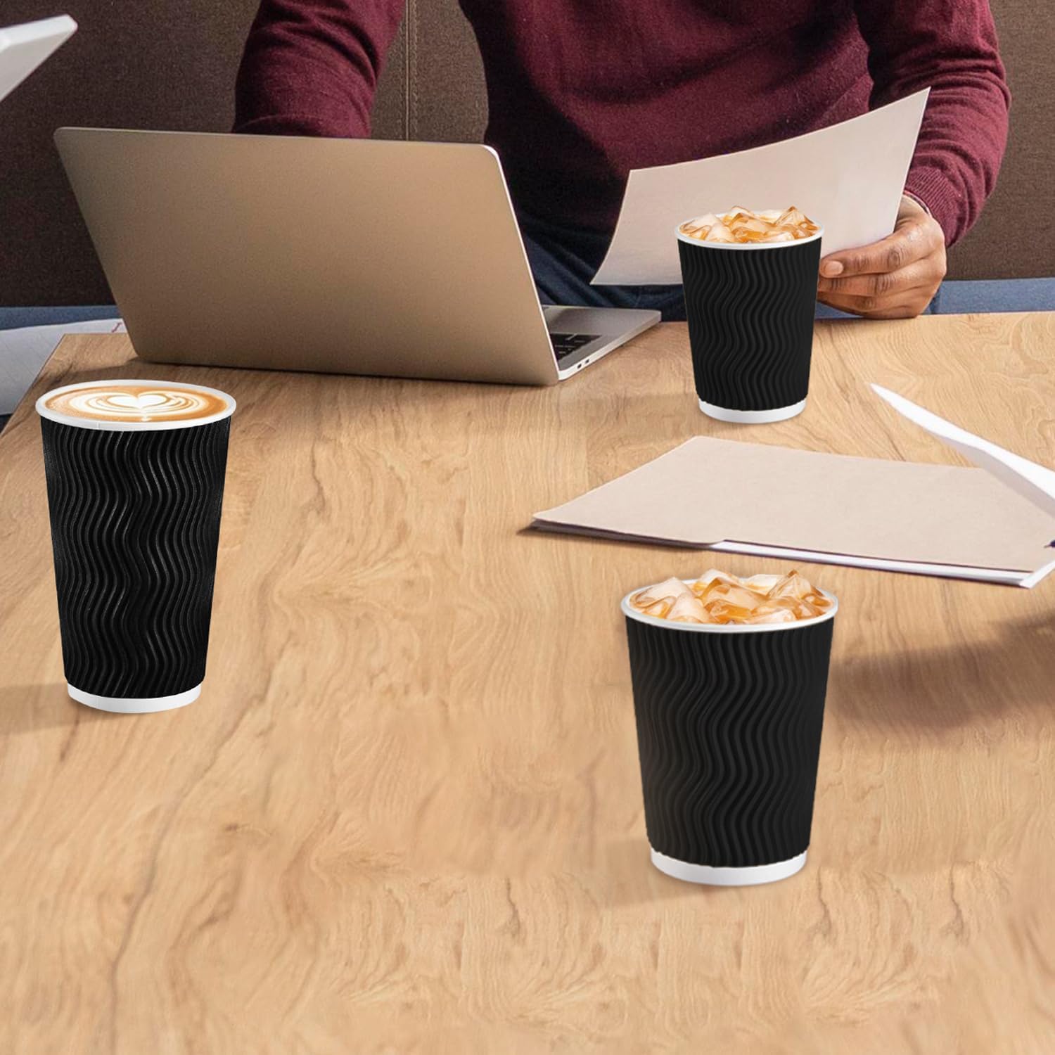Lamosi 10 oz Coffee Cups 120 Pack Disposable Insulated Corrugated Paper Cup image 5