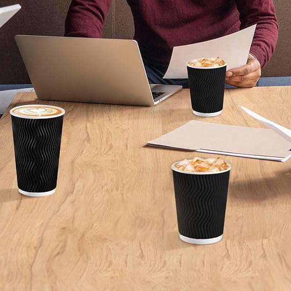 Lamosi 10 oz Coffee Cups 120 Pack Disposable Insulated Corrugated Paper Cup