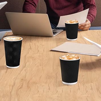 Lamosi 10 oz Coffee Cups 120 Pack Disposable Insulated Corrugated Paper Cup