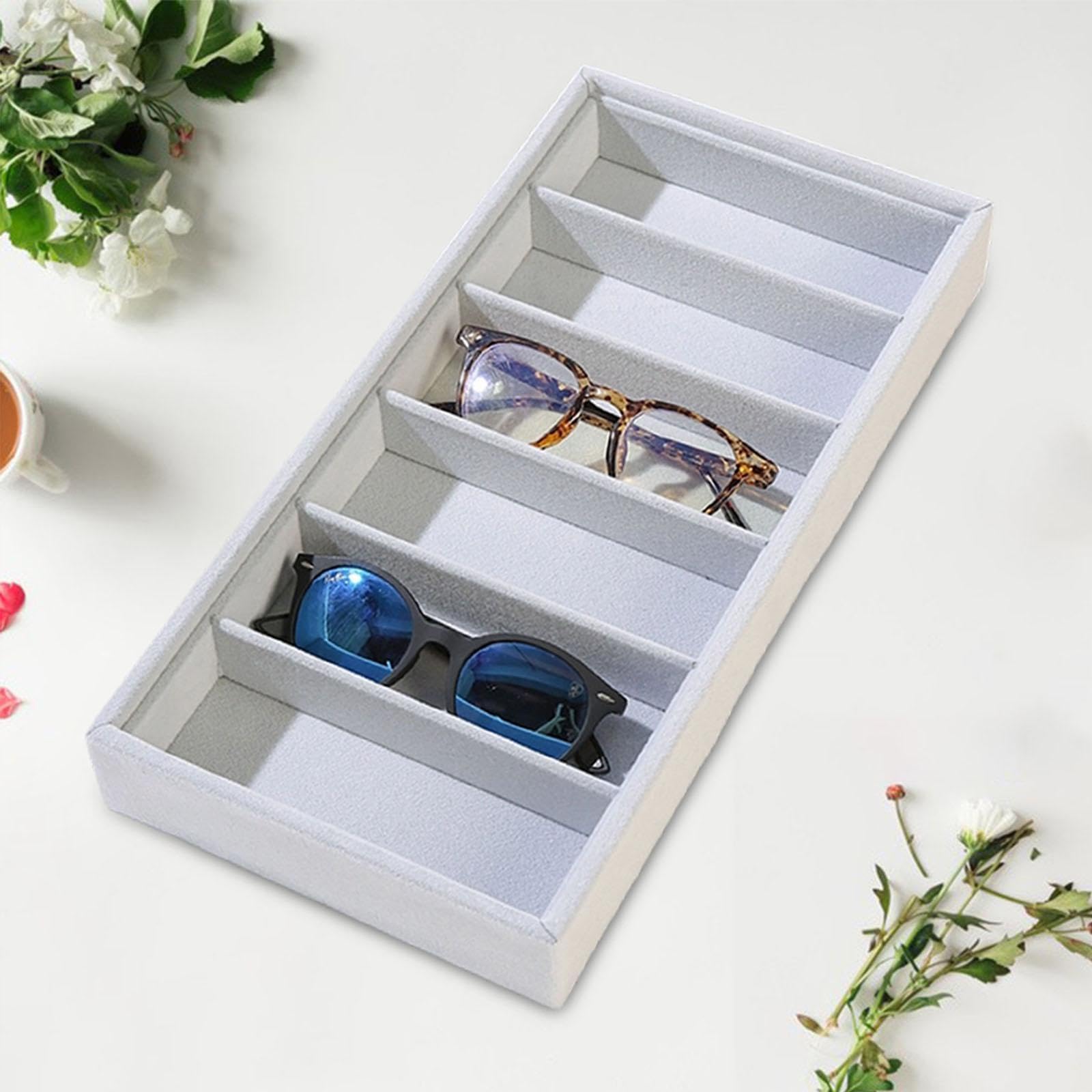TISHITA Bandeja para Gafas Organizador de Gafas de Sol, Caja de Almacenaje de Lentes Soporte para Joyas Material Suave Resistente para Regalar Uso en Tocador, Bandeja de Almacenamiento, Gris — view 4