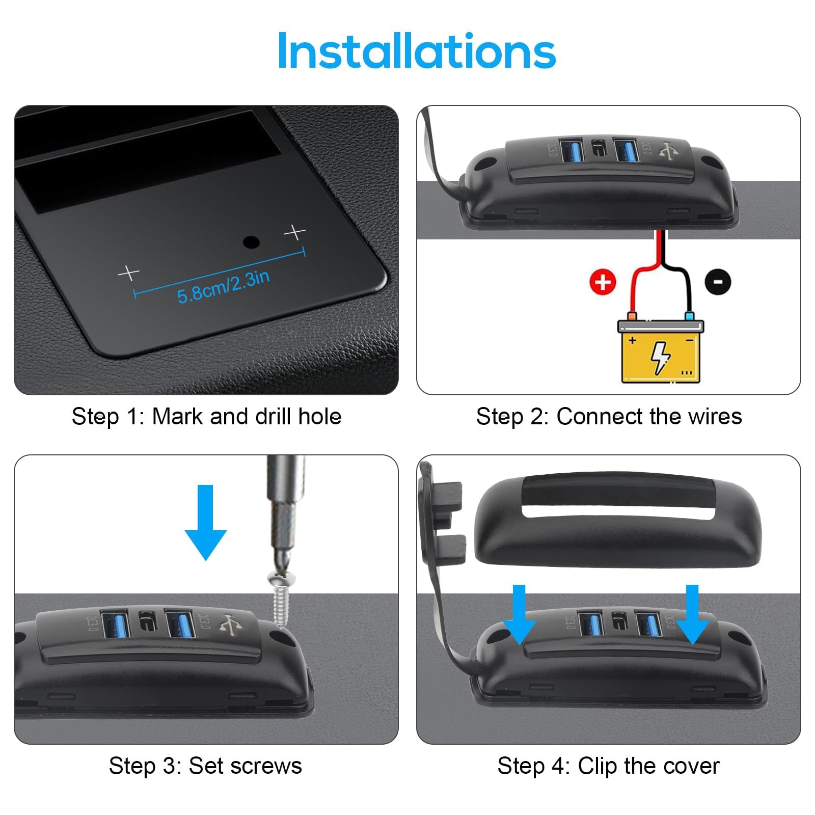 Linkstyle Gniazdo Ładowarki Samochodowej USB, Podwójne Gniazdo USB QC3.0 typu A i PD3.0 typu C do Samochodów i Ciężarowych 12V/24V