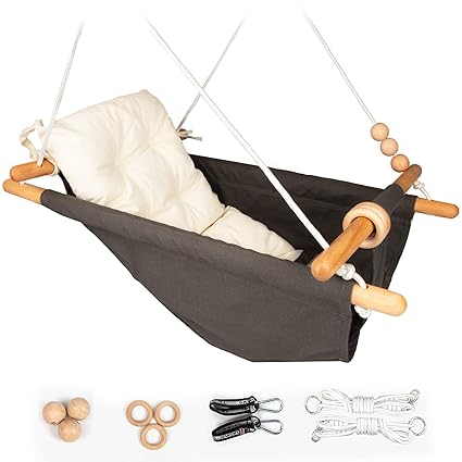 Tislly Baby Swing Outdoor and Indoor, Canvas Baby Hammock Swing for Baby to Toddler, Hanging Swing Seat with Safety Belt Outside Tree Swing Gift for Baby Boys Girls Kids Lovers