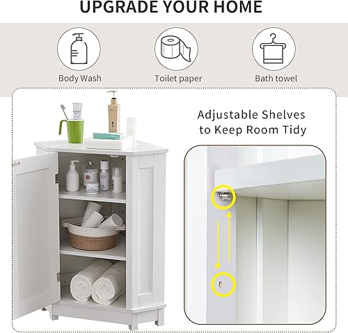 Miniatura 8 de Merax Armario esquinero de almacenamiento de baño con puerta y estante ajustable, armario pequeño y estrecho para cocina, sala de estar o