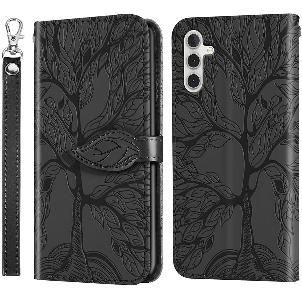 ROPIGO for Samsung Galaxy A54 5G Wallet Case, Embossed Tree Premium PU Leather [Kickstand] [Card Slots] [Wrist Strap] [6.4 inch] Phone Cover for