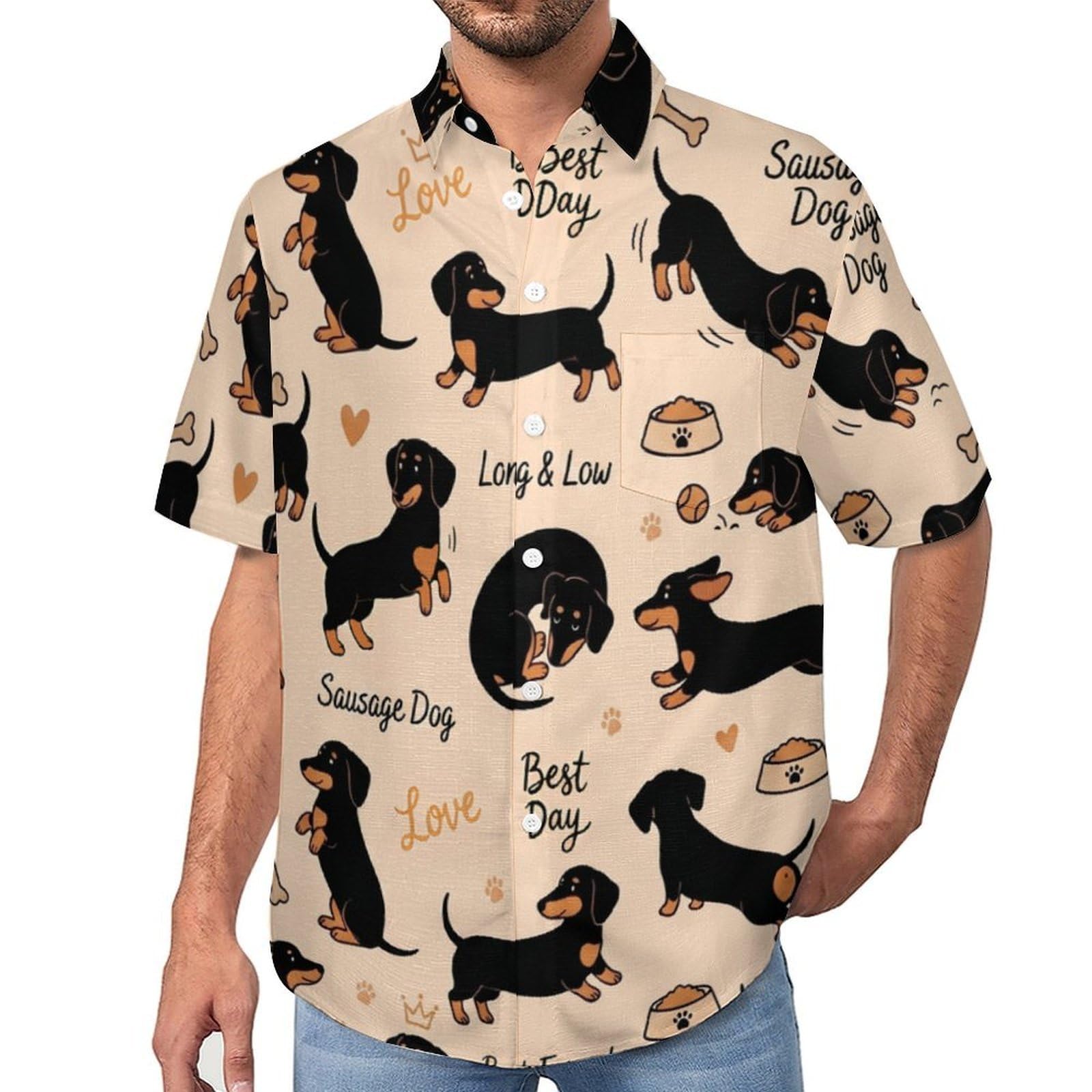 Camisa informal cuello abatible con estampado resistente de perros para verano 8