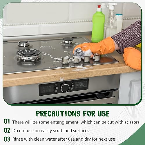 Miniatura 4 de Yinkin 100 unidades de acero inoxidable a granel de lana de acero a granel esponja de metal almohadilla de limpieza resistente olla y horno para