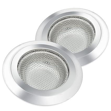 SARJ 2Pcs Sink Strainer - 4.5inch Wide Rim - Rust-Free Stainless Steel Drain Filter for Kitchen to Prevent Clogging - Dishwasher-Safe