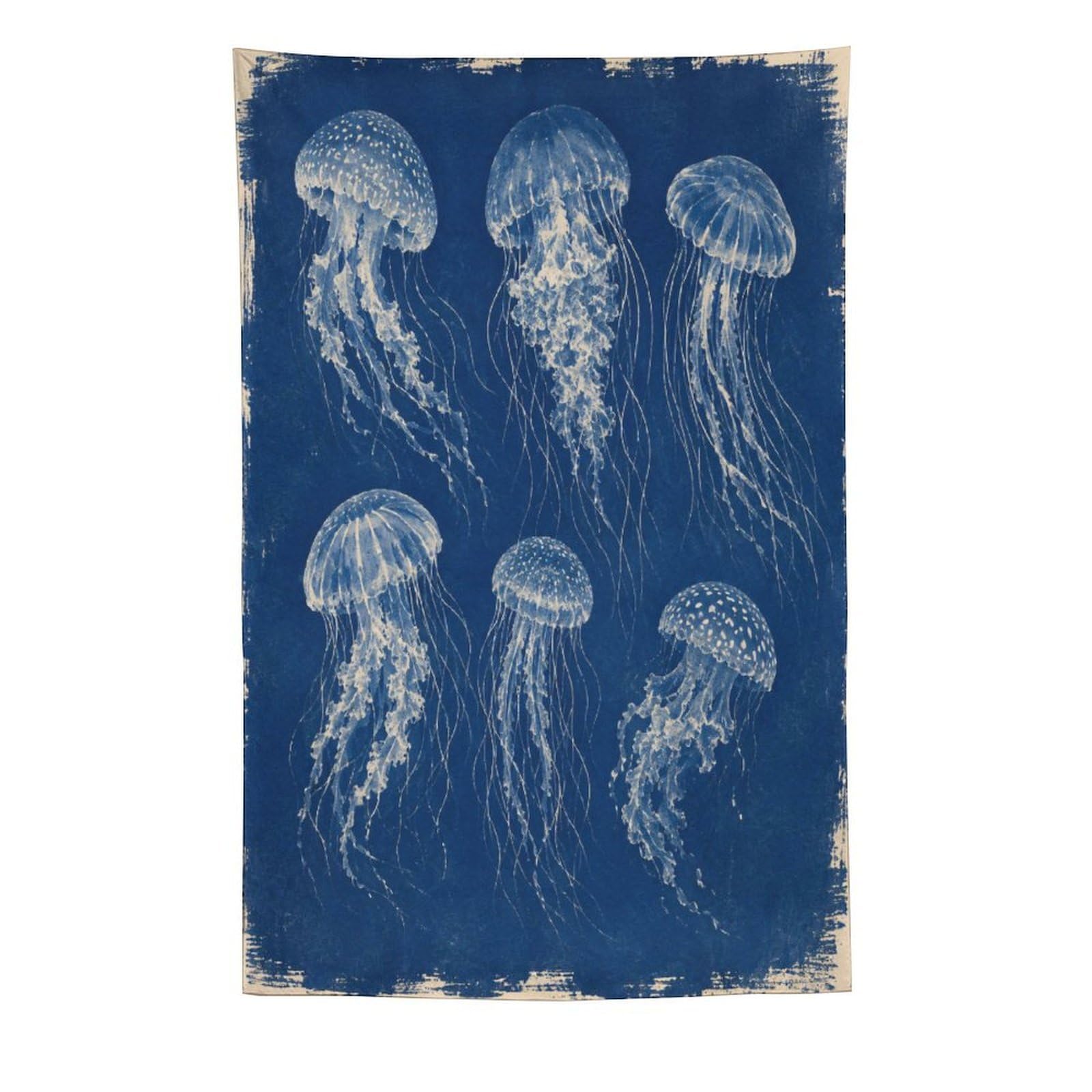 W7C8U2X3 Blue Jellyfish Study Wall Tapestry, Vintage Poster, Office