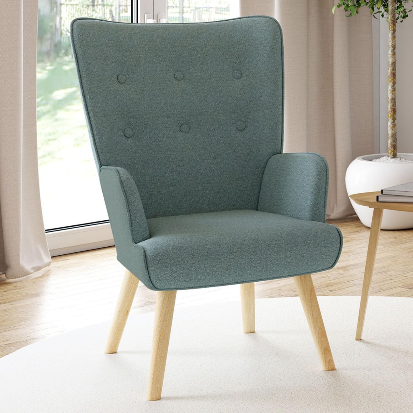 IDMarket Ivar - Sillón escandinavo en tejido verde Eucalipto