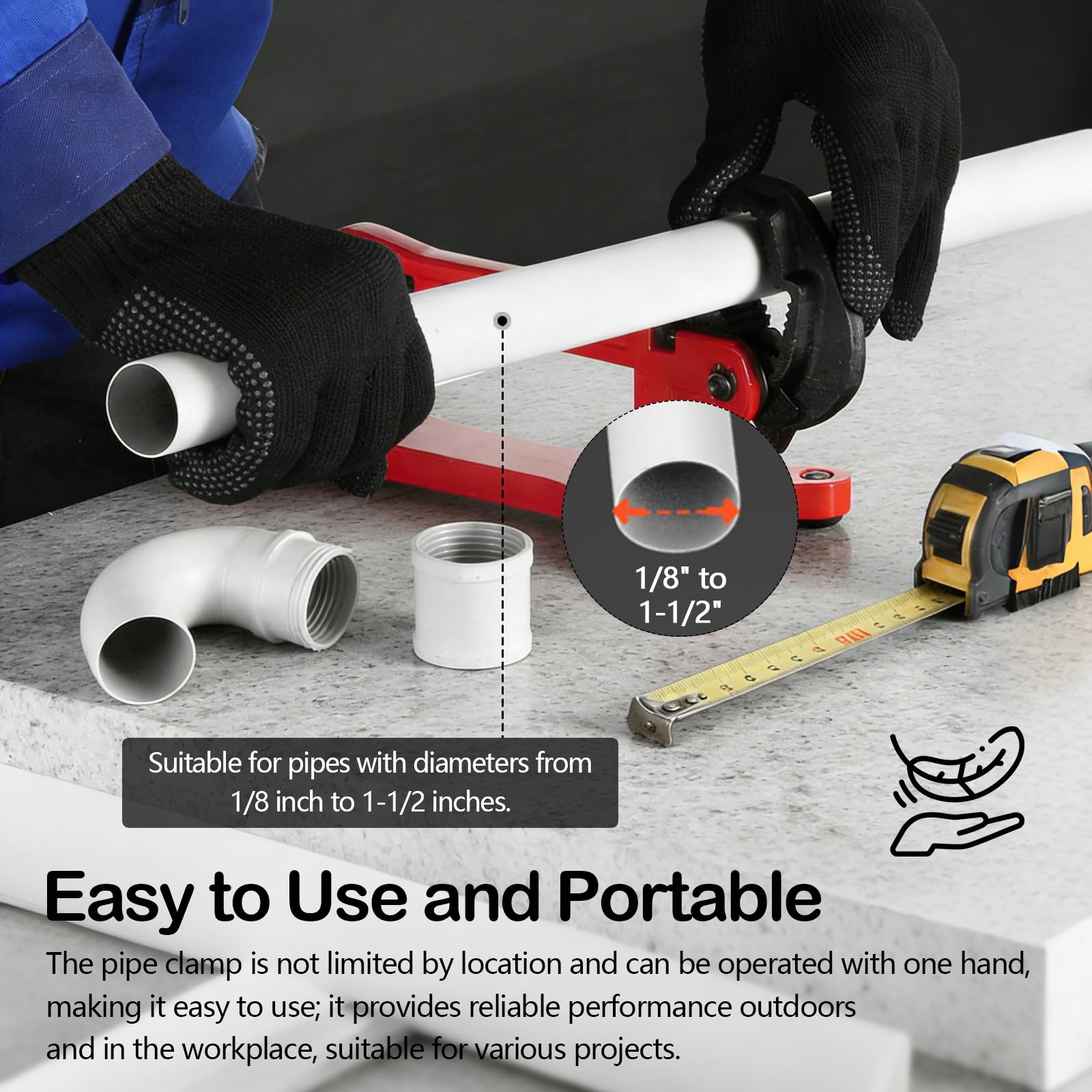 Pipe Brackets, Pipe Tightening Vise Portátil Tornillo de Banco de Tubo de Tuberías de 0,3 cm a 3,8 cm Herramienta de Sujeción de Tubos con Ajuste Automático de La Fuerza de Sujeción