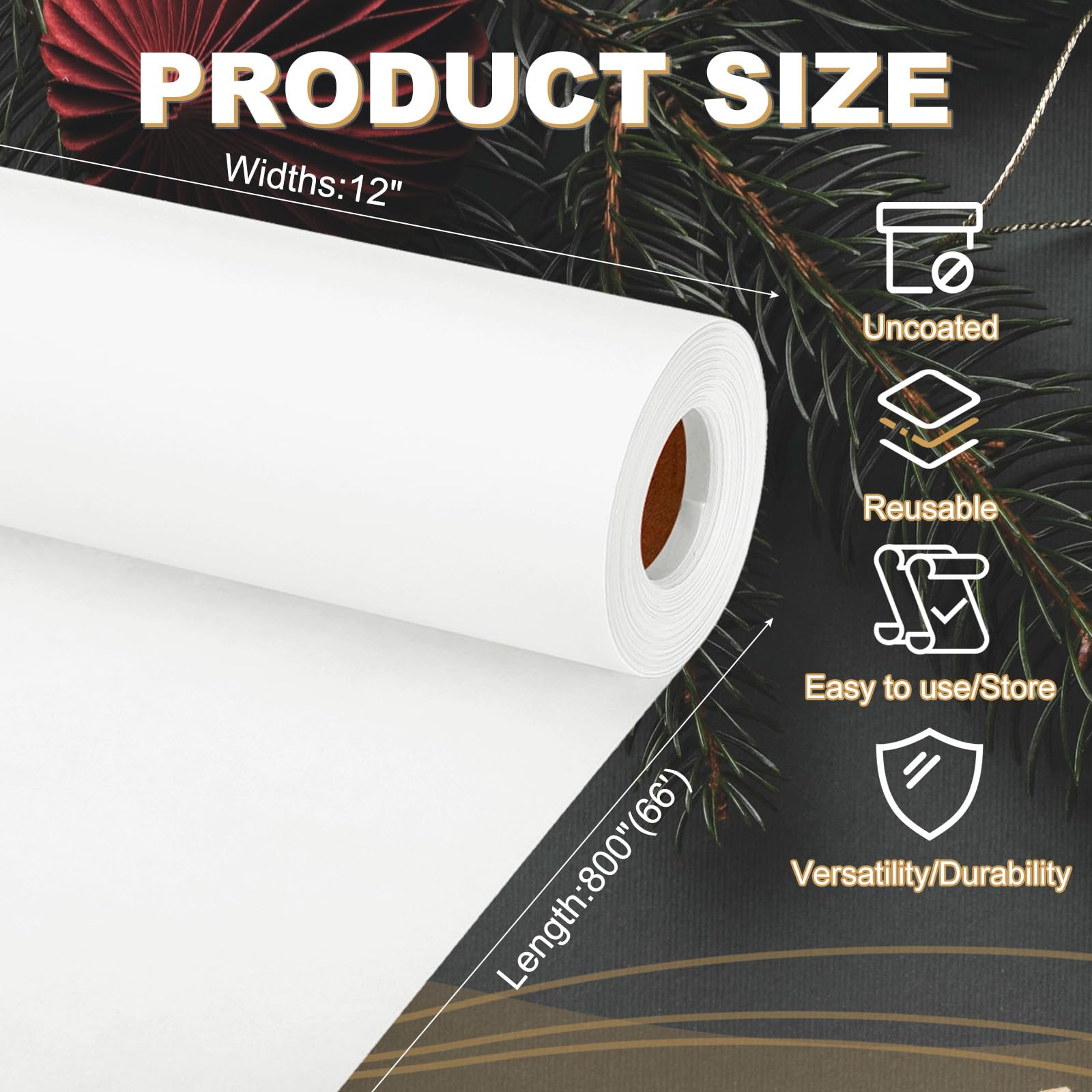 PATIKIL Papel De Regalo 12"x800" (66') Rollo De Papel Kraft De 80 GSM Para Envolver Pósteres Tablones De Anuncios Envolver Regalos Ramos De Flores Color Azul Claro
