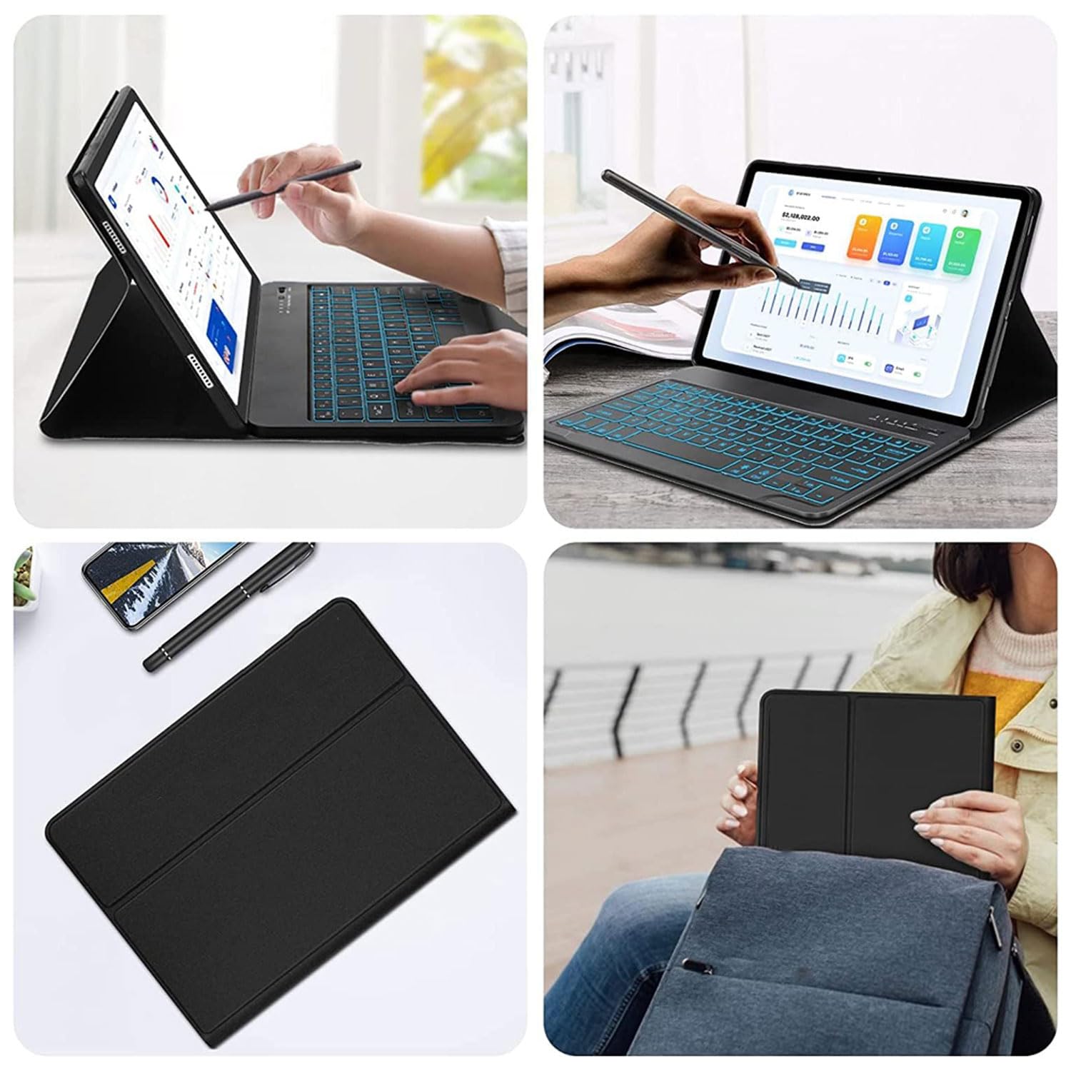 Funda con Teclado para Microsoft Surface Pro 7+ / Pro 7/6/5/4 12,3 Pulgadas Tableta, Teclado Bluetooth Inalámbrico Desmontable Retroiluminado 7 Colores con Ratón