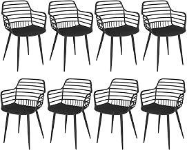 JIJIAN Garden Chairs Set of 8, Outdoor Armchairs with Armrests and Backrest, PP Plastic with Iron Legs, Load Capacity 120 kg, for Balcony, Garden, Terrace, Black