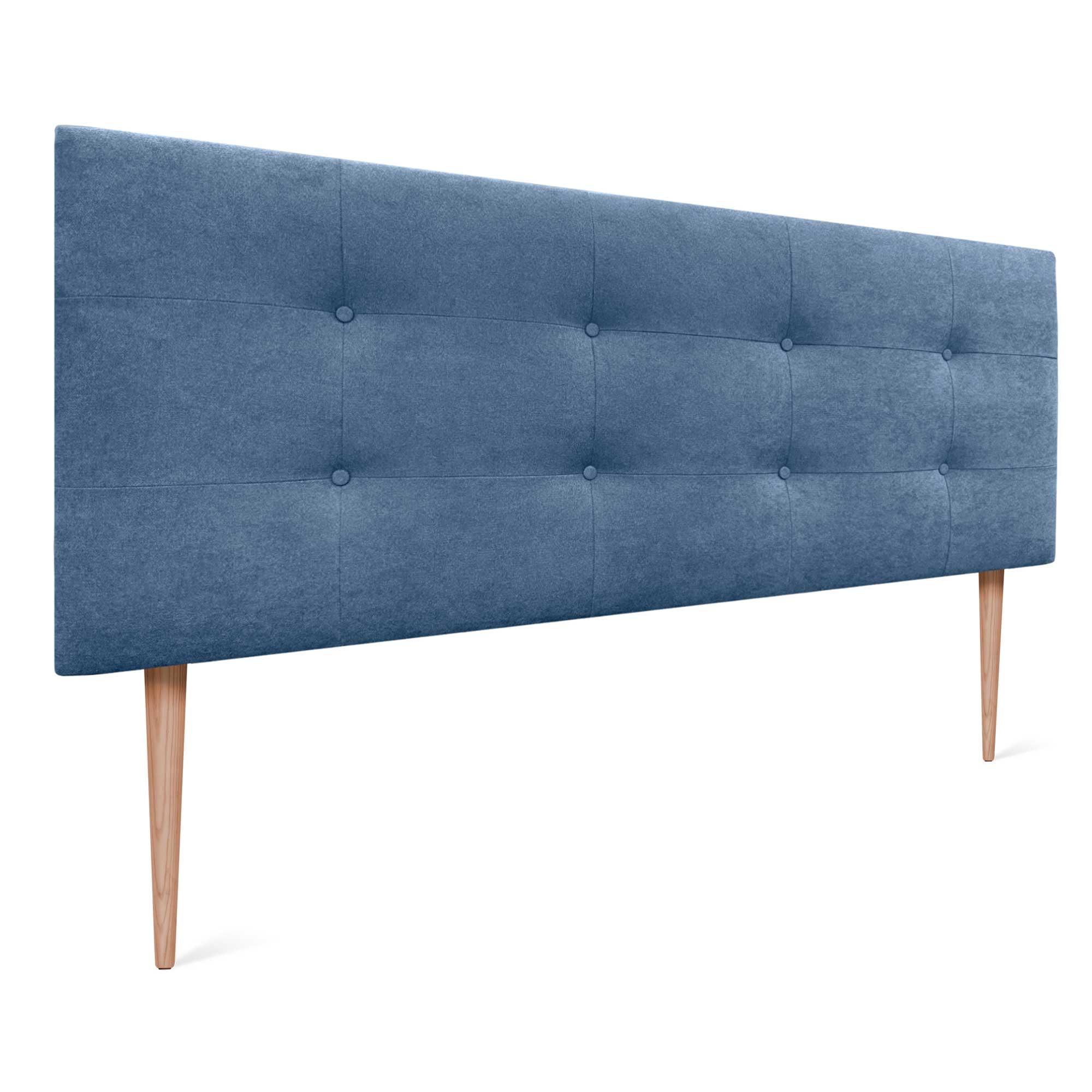 DHOME Cabecero Capitone Tapizado Polipiel o Tela Acualine con Patas de Madera de Pino 8cm de Grosor Cabezales de Cama Acolchado Capitoné Cabeceros de Cama (Tela Azul, 150 (150))