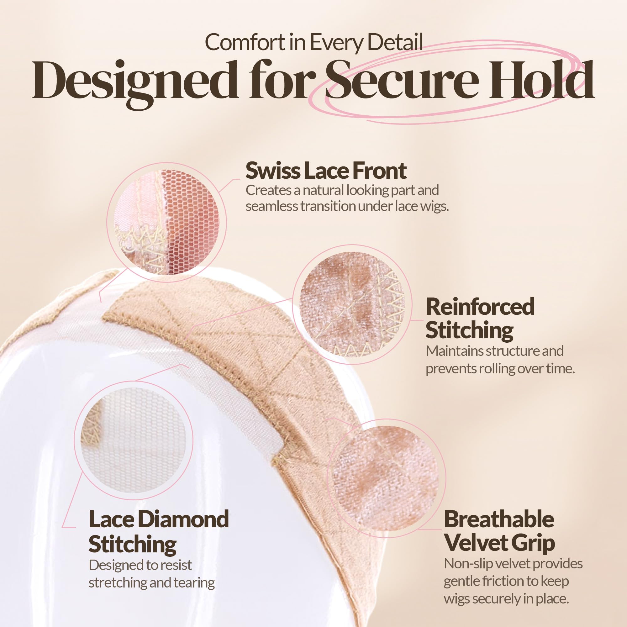 MILANO COLLECTION Adjustable Lace Wig Grip Band with Reinforced Swiss Lace