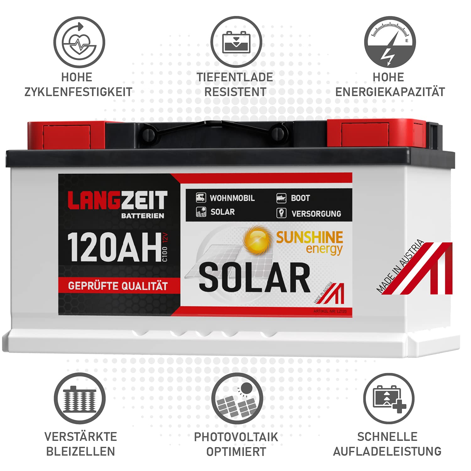 Solarbatterie 120Ah 12V Wohnmobil Boot Wohnwagen Camping Schiff Batterie Solar 100Ah