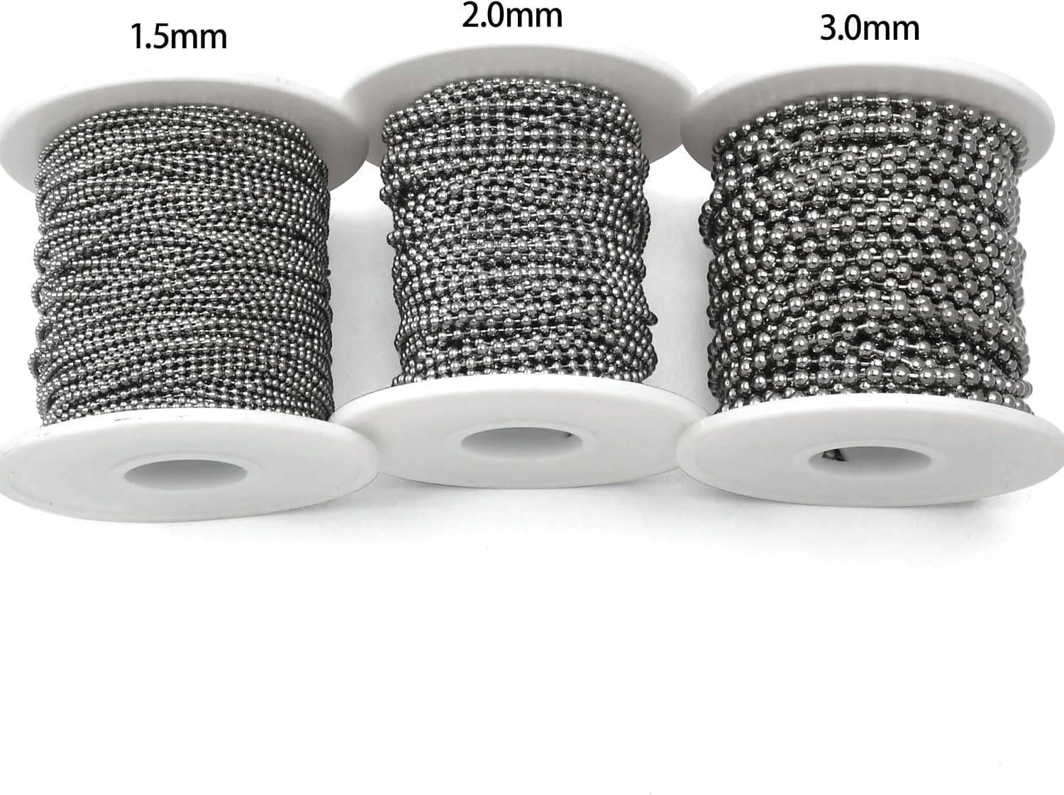 Ball chain, 20M Stainless Steel Bead Chain 1.5mm 2.0mm .4mm 3 for Jewelry Making(Dia 2.5mm)