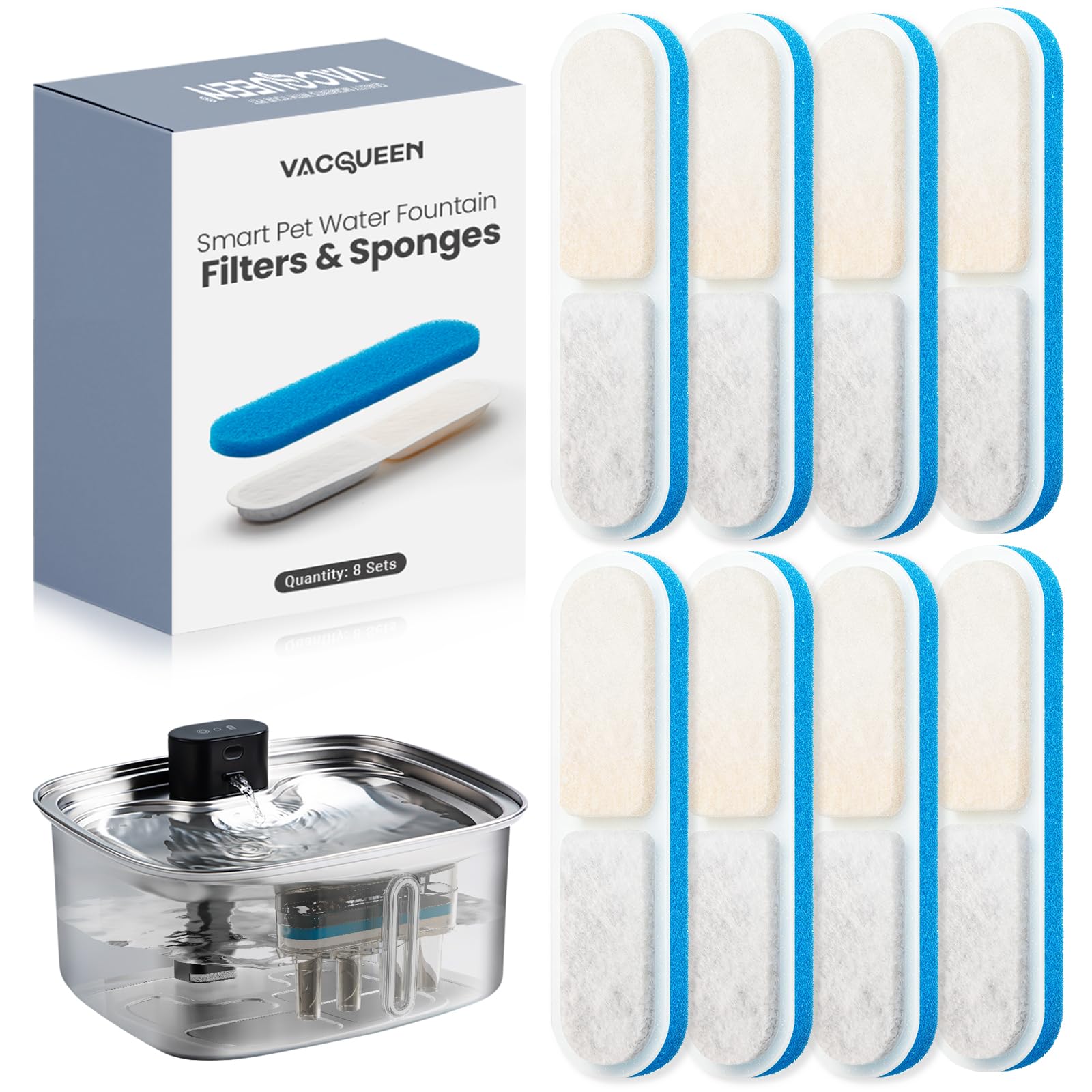 10L Dog Water Bowl Dispenser Fountains Accessories, Pet Cat Water Fountain Stainless Steel, Safe Multi-Filtered Automatic Dispenser for Dogs 2.4G Wi-Fi 2.64Gal/338 Oz (8 Filters & Sponges)