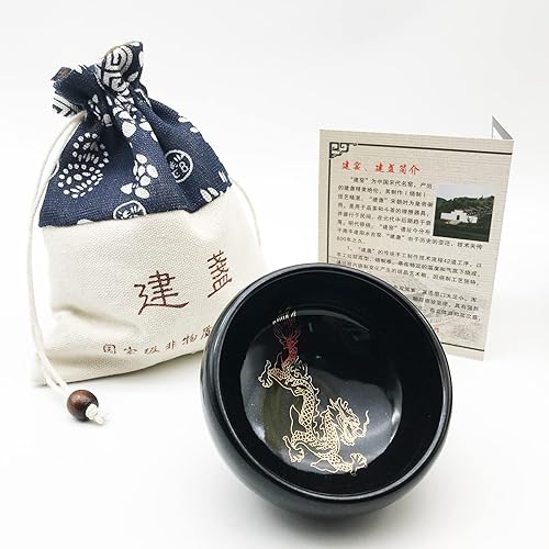 Taza de té Jianzhan Tenmoku de porcelana grande de 64fl oz taza de té de porcelana Jian Zhan taza de té de Tianmu diseño de flores de rosa y rojo