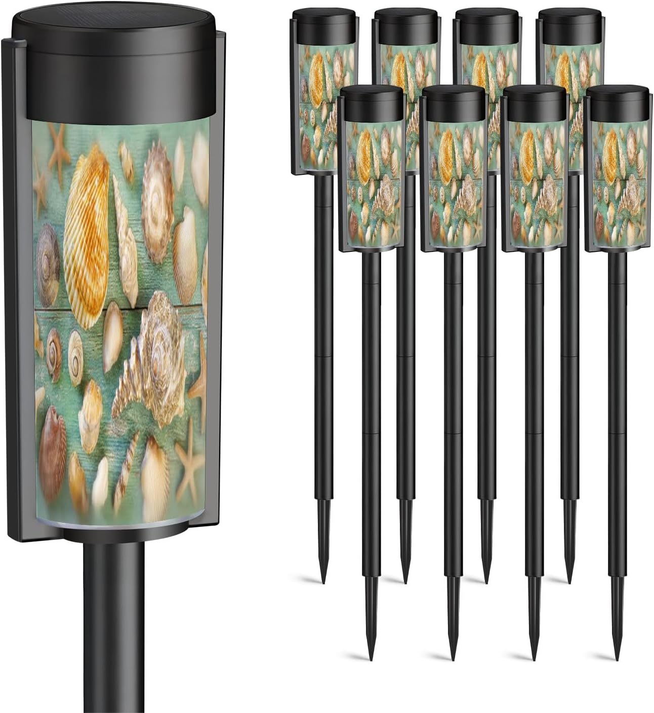 8 Pack Solar Pathway Lights Outdoor Waterproof Summer Seashell Solar Garden Lights LED Landscape Lighting for Yard Walkway Lawn Garden Decor