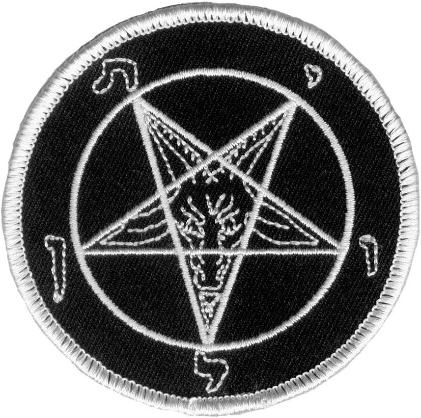White Pentagram Satan Goat Head Patch Baphomet Embroidered Iron On Applique