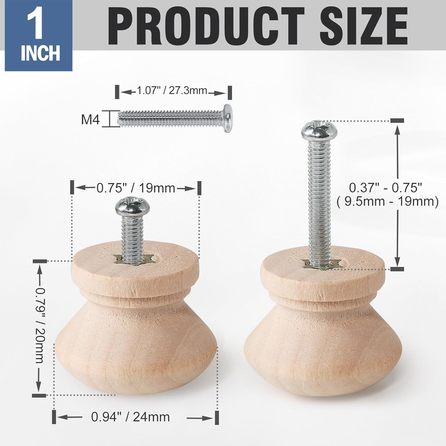 FoDau770 30pcs Unfinished Wood Knobs, Mushroom Shape Cabinet Knobs Vintage Drawer Pulls, Natural Wooden Cabinet Hardware for Furniture Drawer Dresser Wardrobe Cupboard - 1" Diameter
