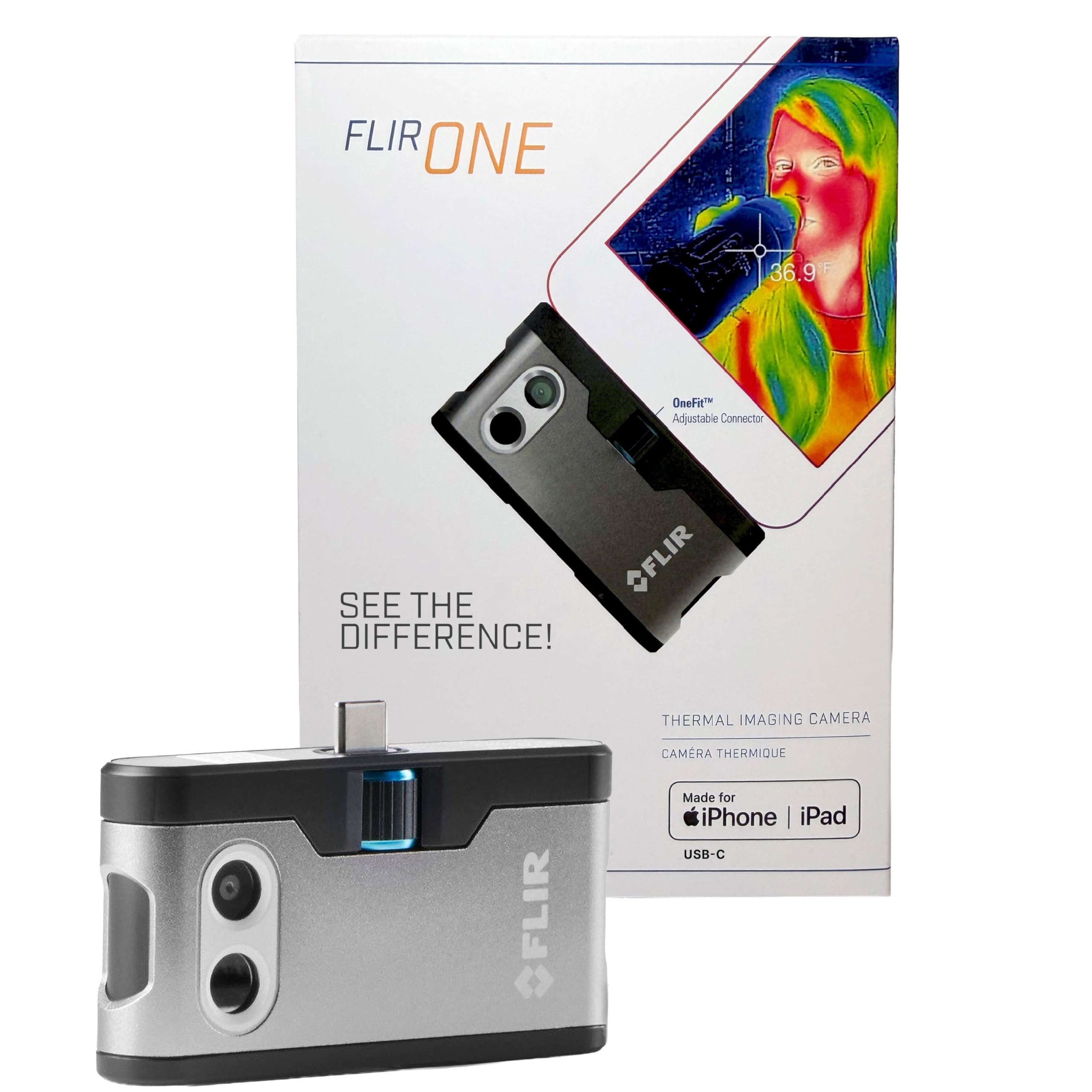 Flir One - Caméra thermique pour smartphones iOS (iPhone 15 et versions ultérieures avec USB-C), super résolution 240x180 (80x60 IR natif)