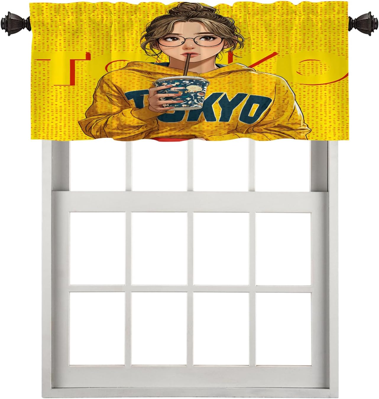 Anime Art Digital Blackout Kitchen Curtain, Hoodie Fashion Drink Window Treatment Rod Pocket Light Filtering Bathroom Short Valance 1 Pack 52X18 Inches