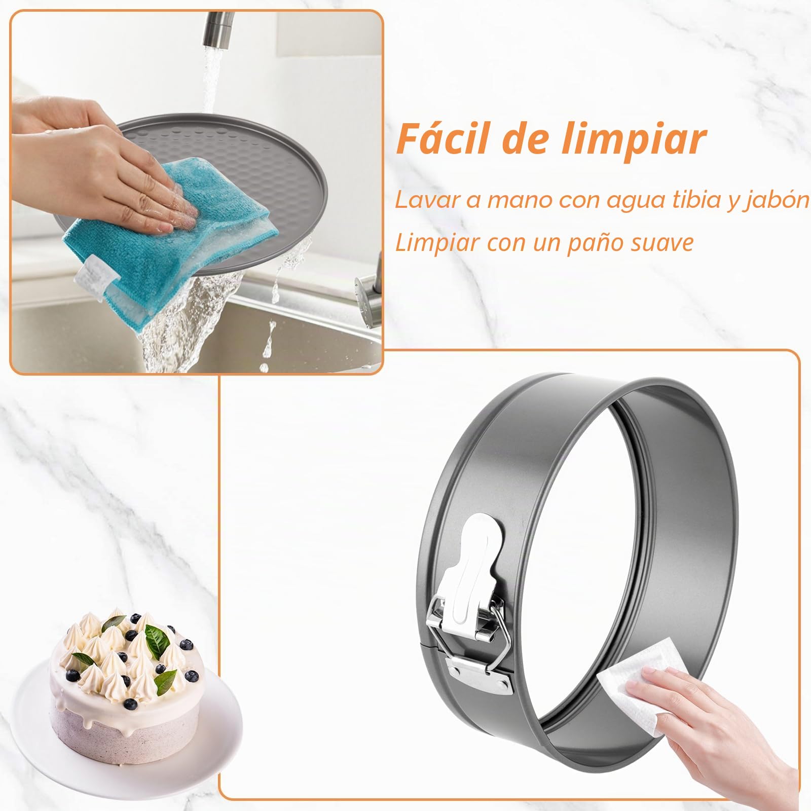 3 piezas Molde desmontable 20 cm, redondas de acero al carbono con revestimiento antiadherente, base extraíble y cierre lateral para tartas, bizcochos y cheesecake