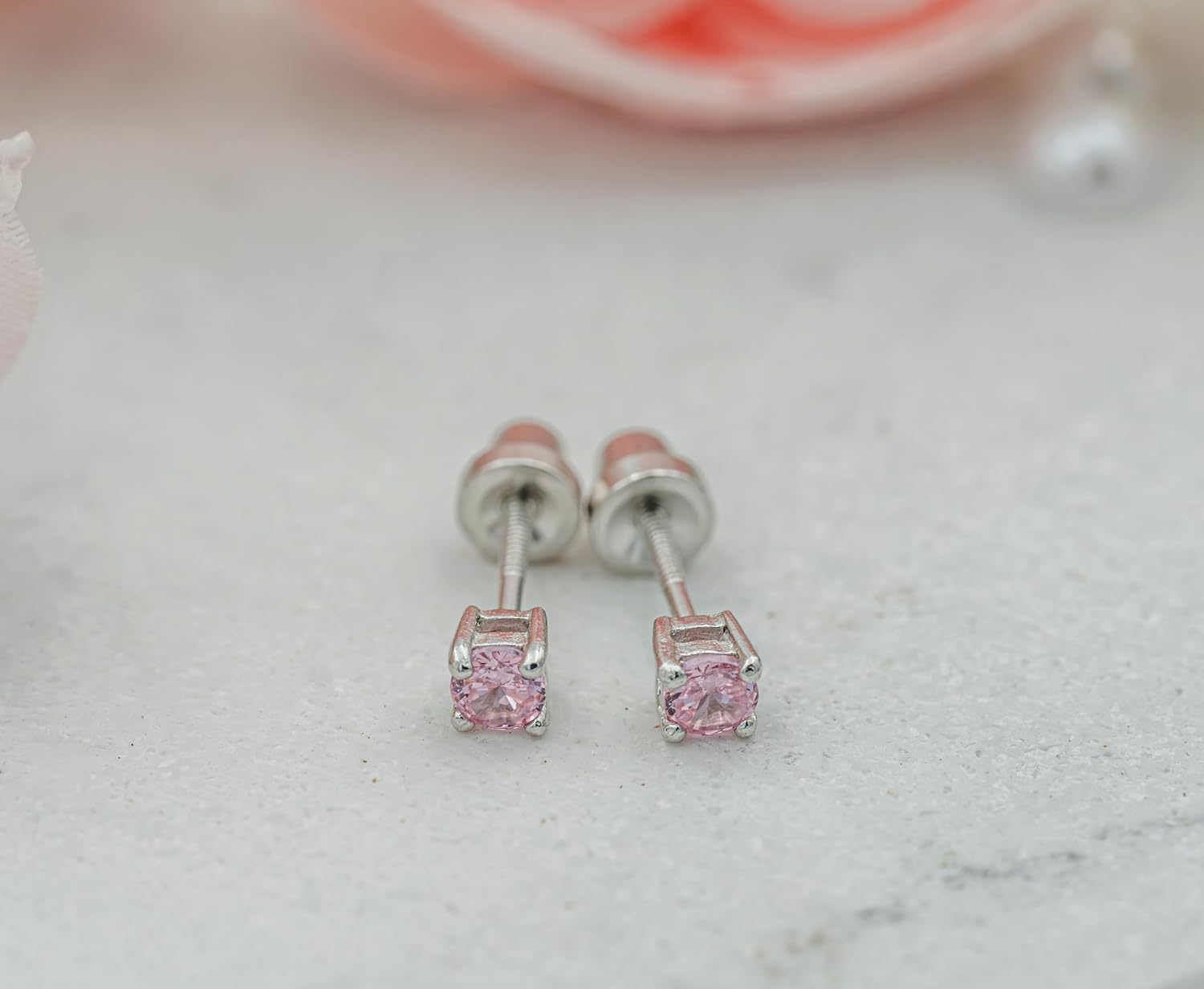 Cherished Moments 14K Gold Plated or .925 Sterling Silver Round CZ Stud Earrings with Screw back