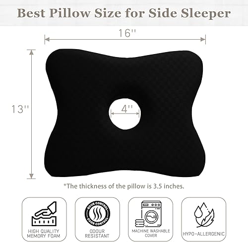 Miniatura 2 de Almohada para piercings  Almohada de espuma viscoelástica para personas que duermen de lado, almohada con un orificio para la oreja para aliviar el