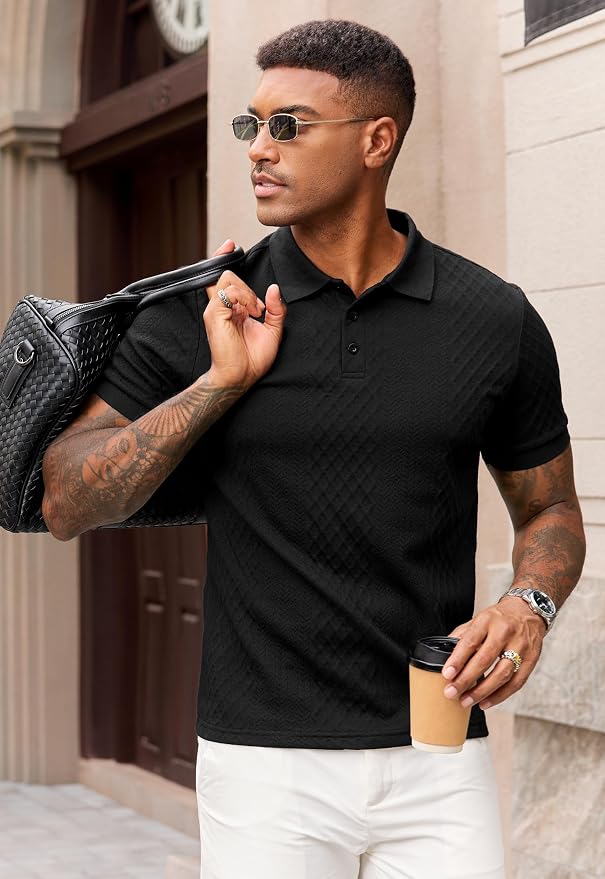 Polo de punto para hombre VOGSTART negro talla XL miniatura 5