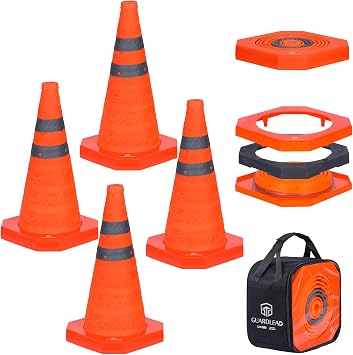 4-Pack Traffic Cones 45 cm 18", Windproof Collapsible Road Cones, Heavy Duty Base 900 g Per Cone, Pop Up Reflective Hazard Cones for Car Breakdown & Parking 4, 18''