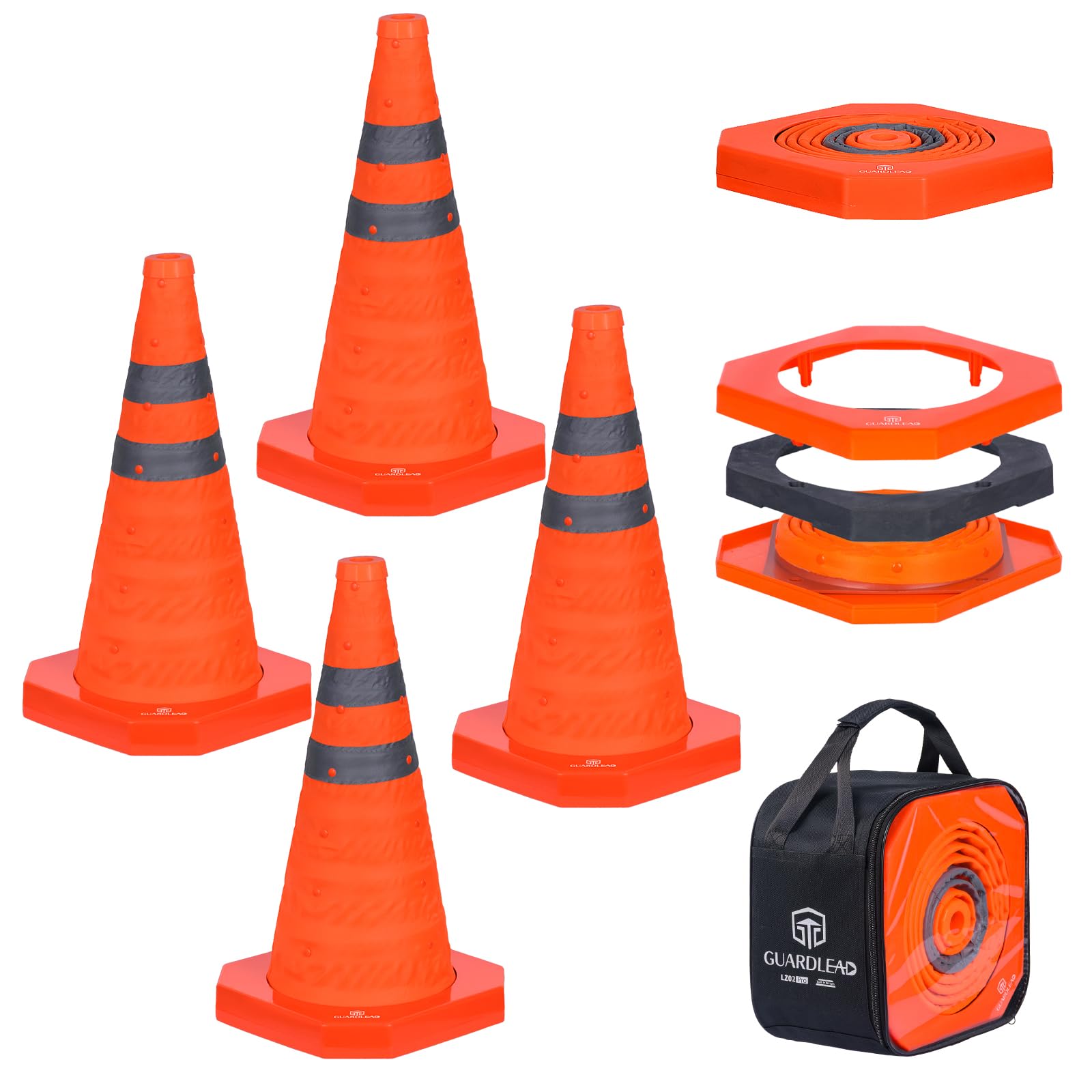 Składany stożek prowadzący z obciążoną nóżką, 45 cm, wielofunkcyjny pop-up, odblaskowy, ochrona ruchu drogowego (4,45 cm)