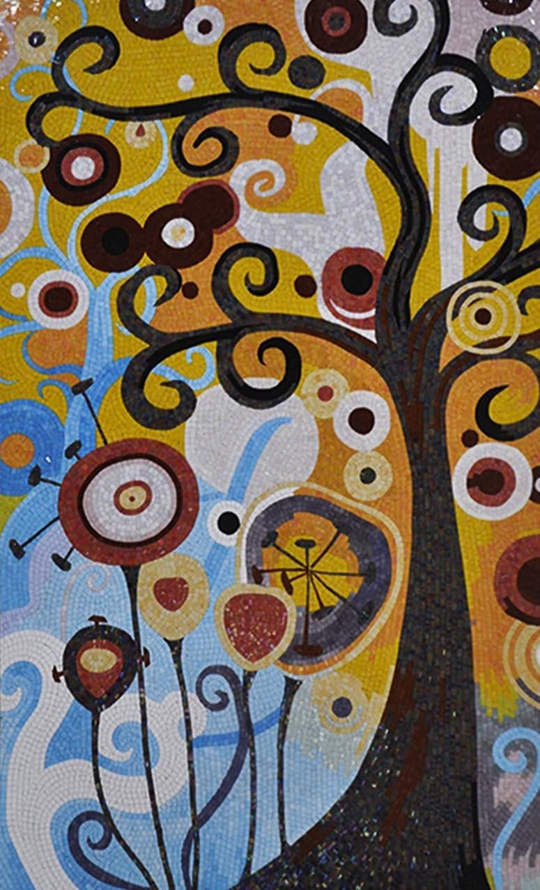Handmade Living Tree Glass Mosaic Wall Art, Tree of Life Tile Mosaic Artwork, Hand-Cut Natural Tile Nature Wall Décor
