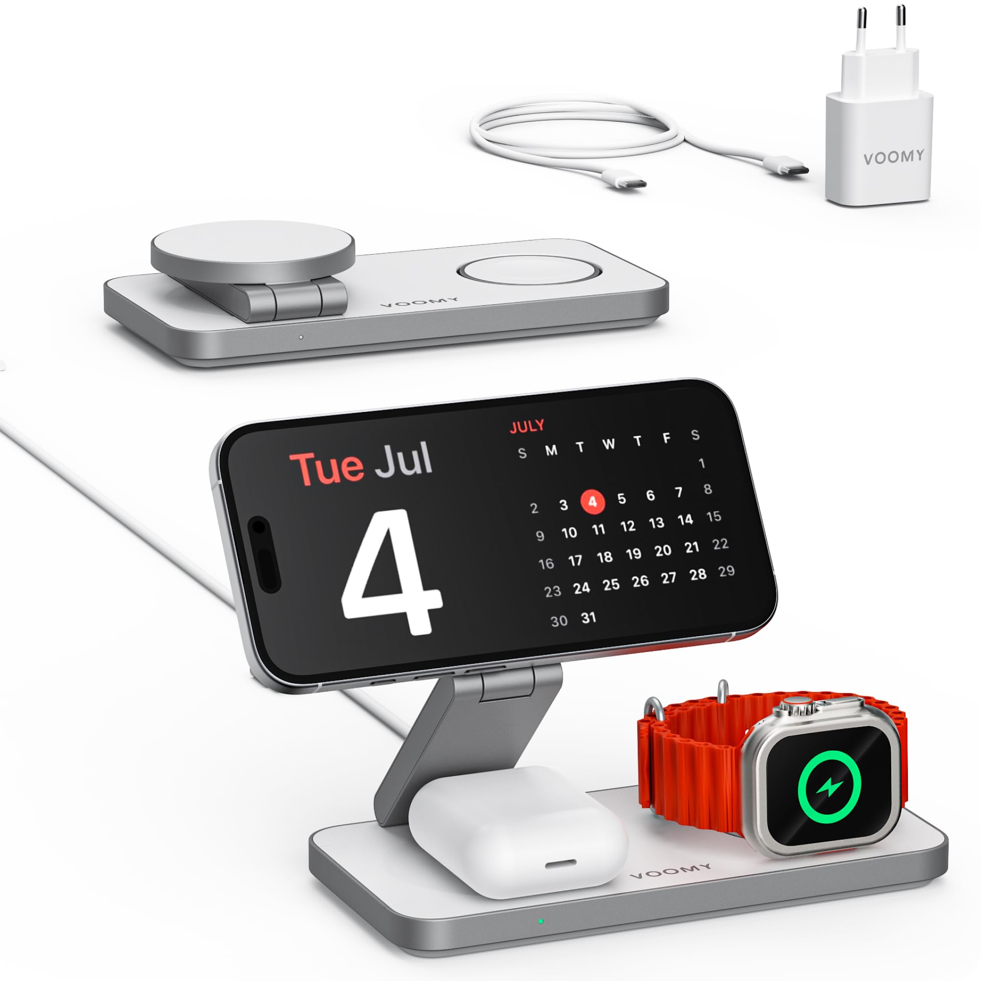 Caricatore Wireless 5-in-1 Con Orologio E Luce Notturna - Ricarica Rapida Per IPhone, AirPods E Apple Watch - Foto 5