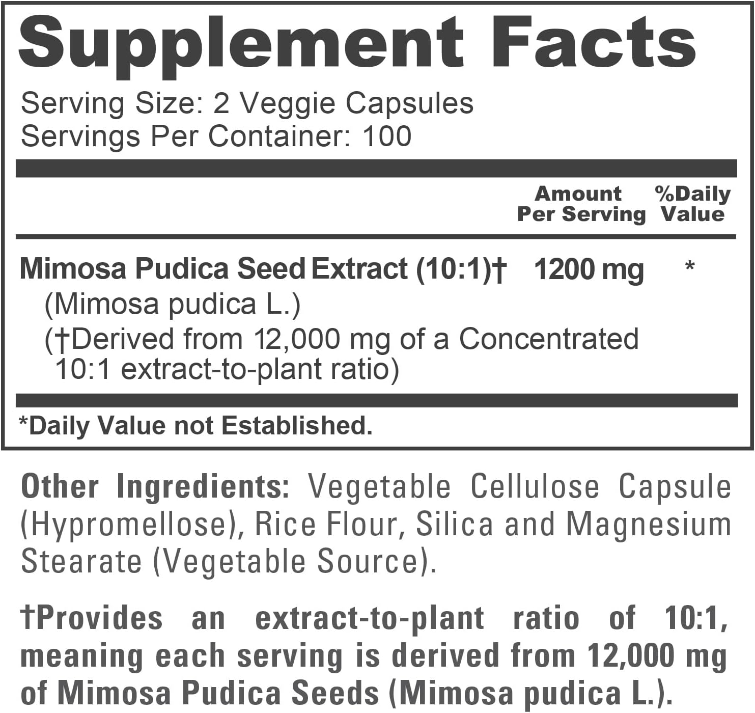 NusaPure Mimosa Pudica Seed 10:1 Extract, 1200 mg Equivalent to 12,000 mg 200 Veg Capsules (Non-GMO, Vegan) - Image 4