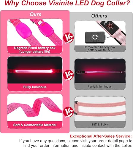 Miniatura 6 de Visinite Collar de perro LED recargable por USB, collares de perro con luz totalmente ajustable para perros pequeños, medianos y grandes, 3 modos