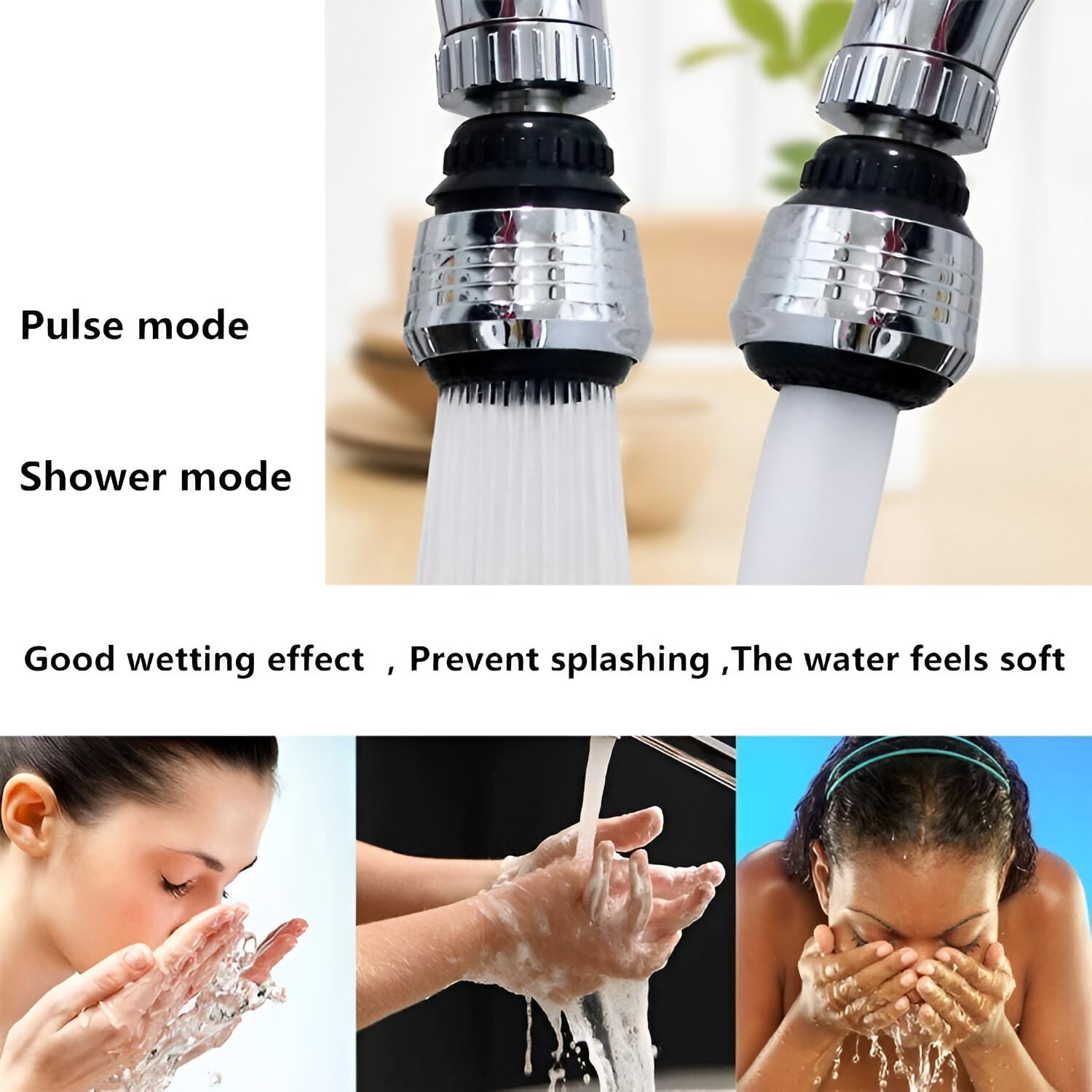Amillee Swivel Faucet Sprayer Head Nozzle with Adapter, 360° Rotating Dual-Mode Aerator Spray Head Replacement for Kitchen & Bathroom Sink, 2 Spray Settings – Black (FAUCET-HEAD-D) 3