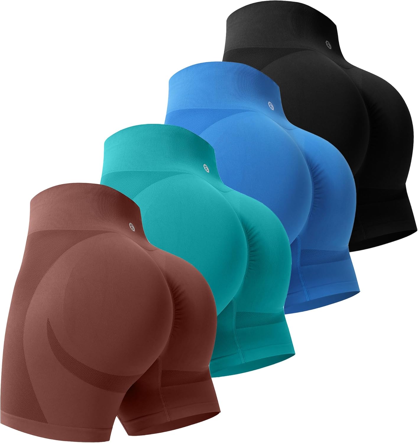 Evercute Women's Gym Shorts 3/4 Pack Seamless Scrunch Butt Lifting Workout Shorts Tummy Control Ruched Booty Smile Yoga Short