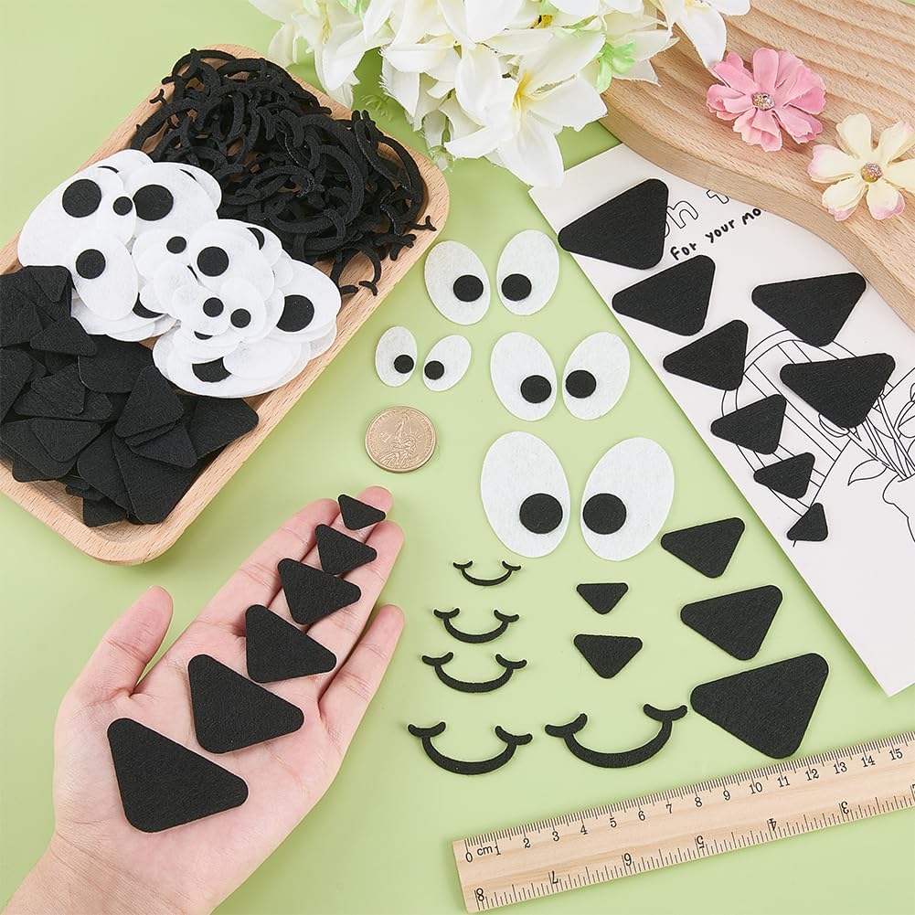 FINGERINSPIRE 360PCS Felt Eyes Nose Mouth for Dolls Black White Eyes Black Features Kit Flat Back Oval Eye Triangular Nose Smile Mouth Craft Accessories Material for DIY Crafts and Handmade Project