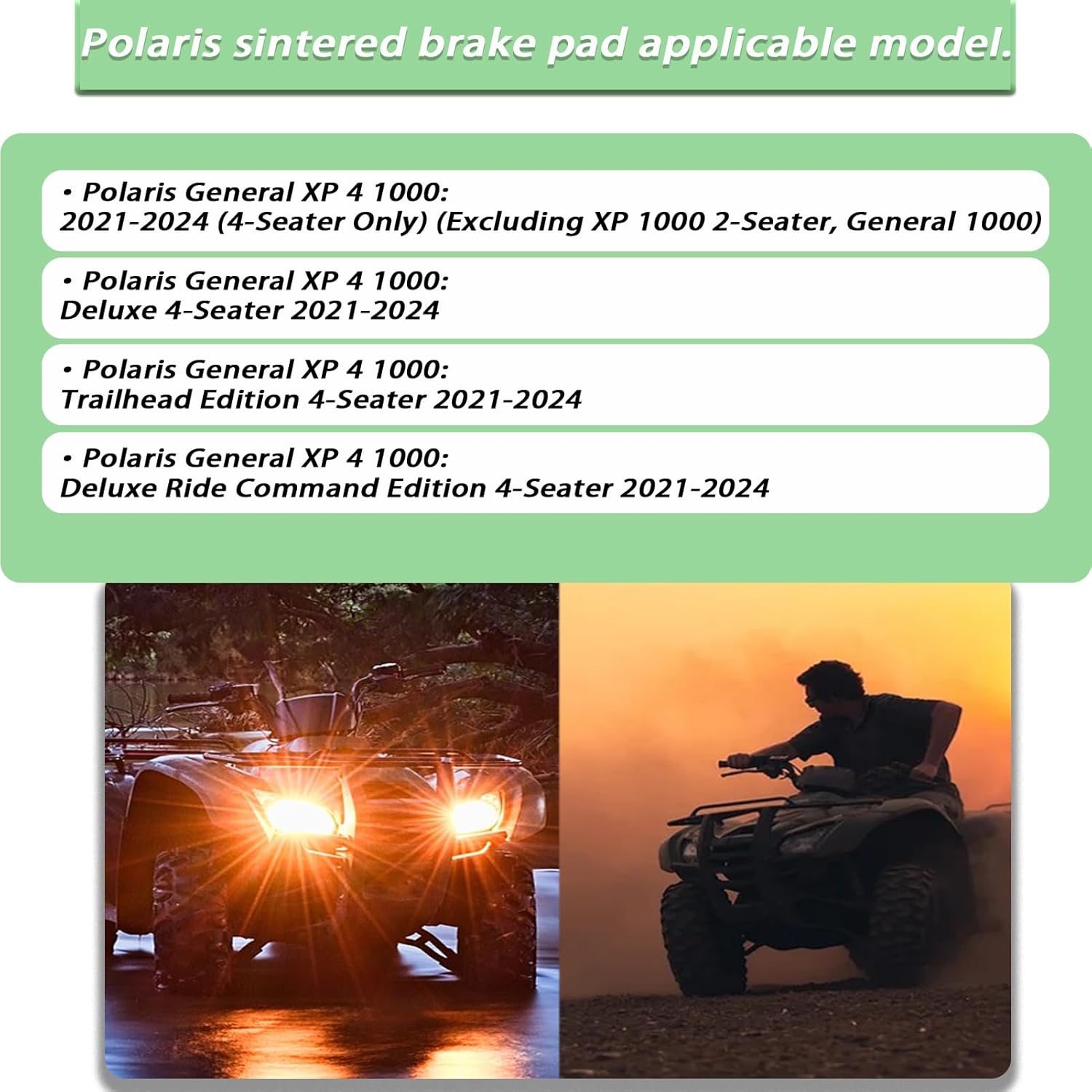 Sintered Front & Rear Brake Pads for Polaris General 1000 XP 4 2020 2021 2022 2023 2024 General-XP-4-1000# 2206231 2203318 2208936