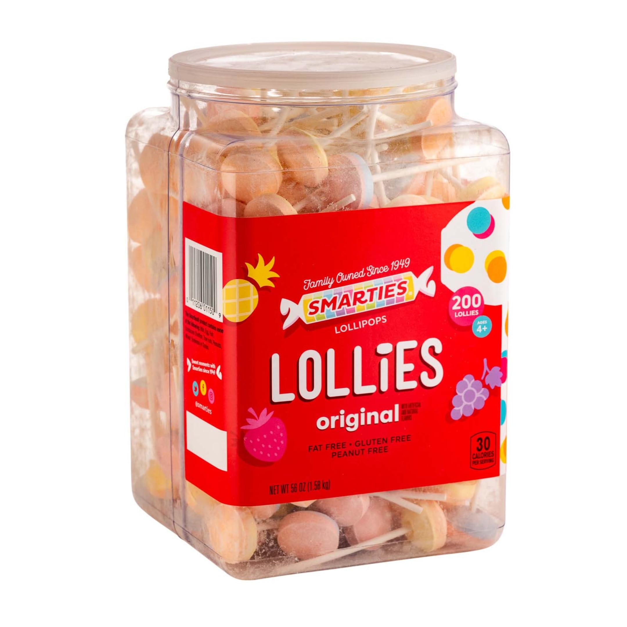 SmartiesLollies - Gluten Free, Peanut Free, Fat Free Assorted Fruity Flavors Lollipops - Low Calorie Perfect for Birthdays, Parties - Made by US Candy Company Since 1949-56 oz 200 Count (Pack of 2)
