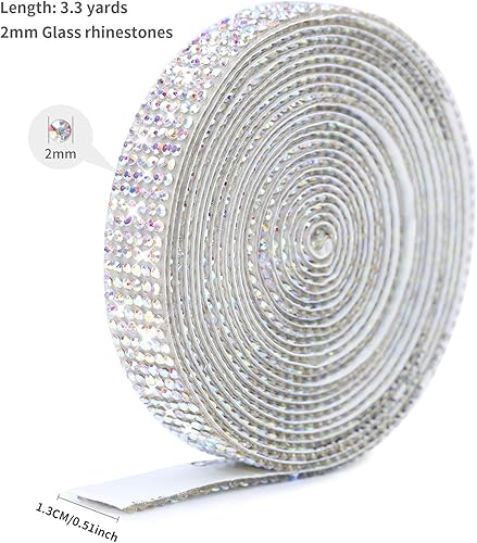 Miniatura 53 de Tiras de diamantes de imitación autoadhesivas de 6.6 yardas, adhesivo de diamantes de imitación de cristal con diamantes de imitación de 0.079