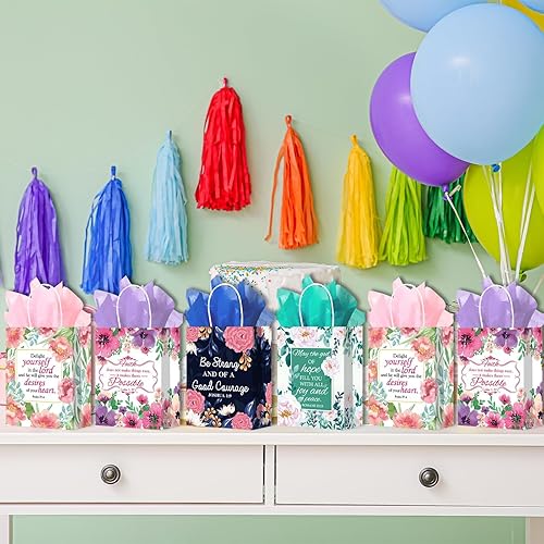 Miniatura 5 de 24 bolsas de regalo religioso, bolsas de papel de regalo de la Biblia con 24 pañuelos, bolsas de papel con versículos bíblicos con asas, bolsas de