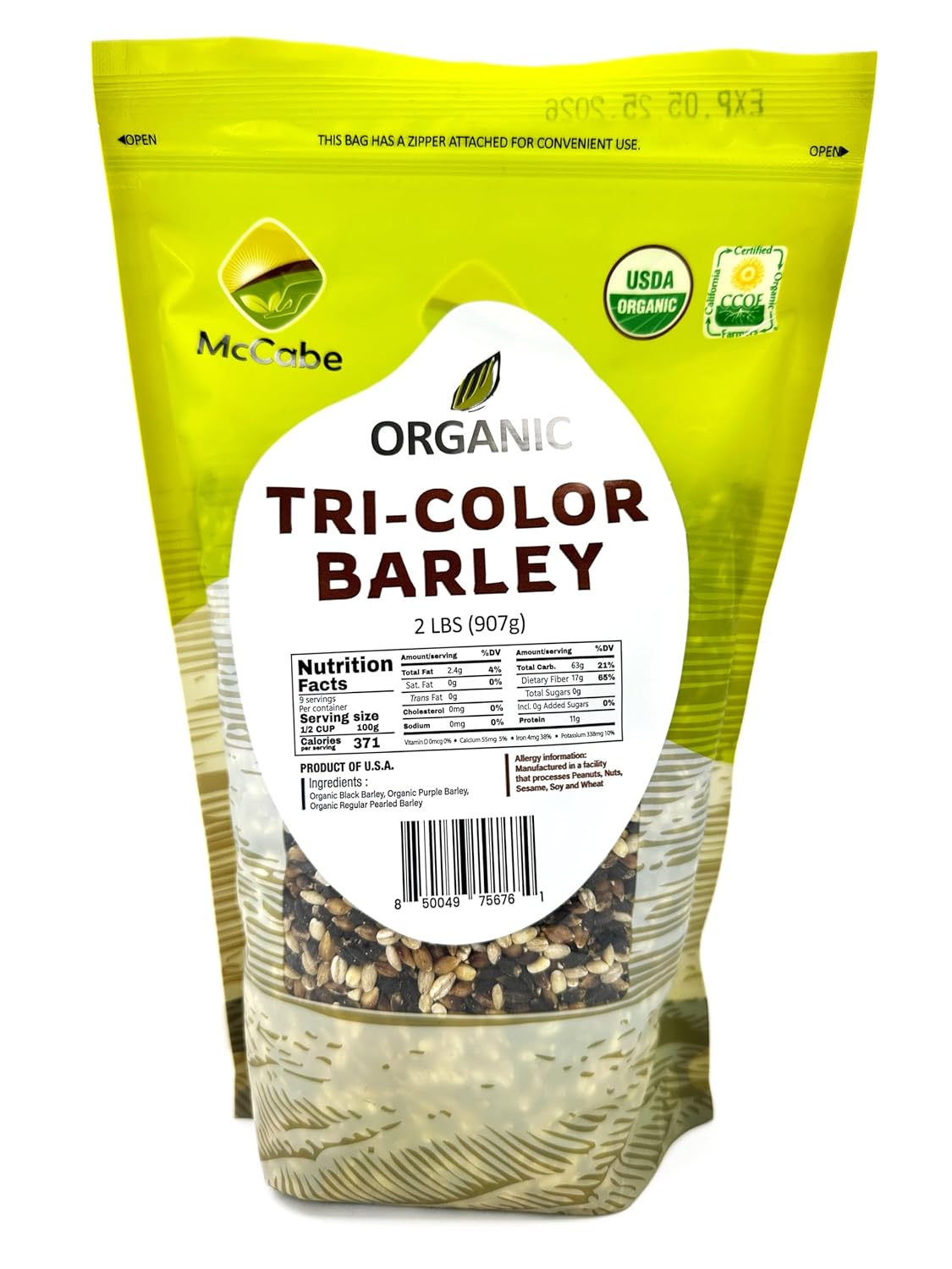 McCabe Organic Tri-Color Barley 2lbs - USDA CCOF Certified, Fiber & Mineral Rich Whole Grain from USA