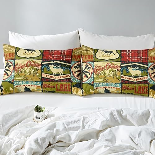 Miniatura 10 de Erosebridal Juego de sábanas bajeras de tamaño individual, diseño rústico de oso de caza, juego de ropa de cama de cuadrícula de búfalo para niños y